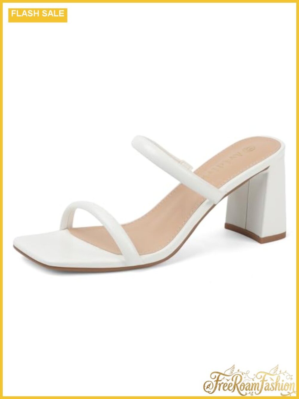 Square Open Toe Heeled Sandals Two Strap Mules Slip On Block Chunky Mid Heels
